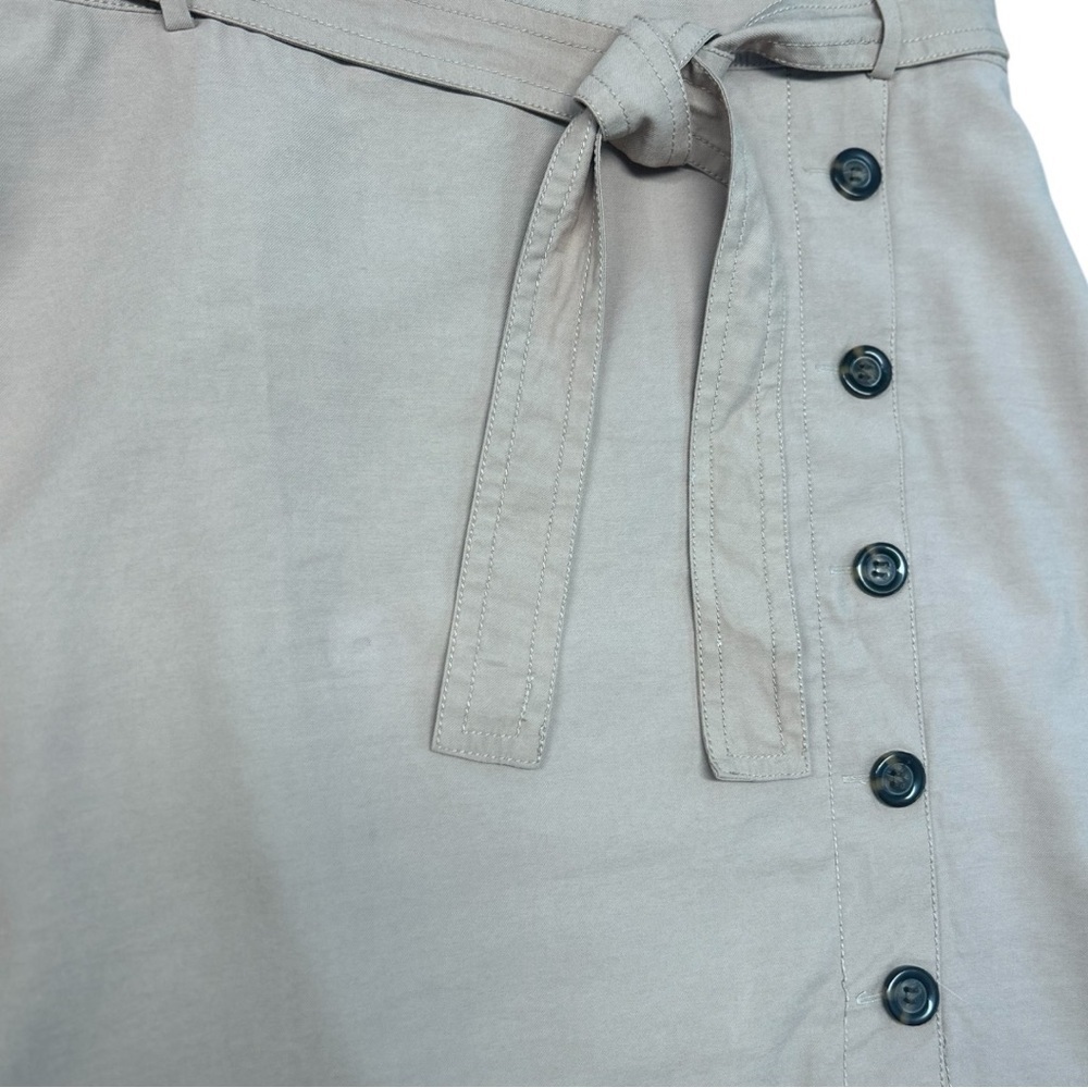 Ann Taylor Tan Khaki Cotton Sateen Pencil Skirt Button Detail & Belt Size 12 - Picture 7 of 13